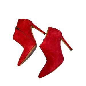 MARCIANO Red Suede Stiletto Heel Ankle Booties Pointed Toe Side Zip Women's 8.5M